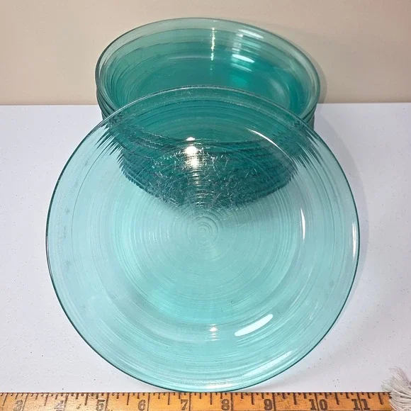 Arcoroc Aqua Spiral Glass Dinner Plates 9 3/4" Set of 9 Restaurant Ware France - Picture 4 of 5